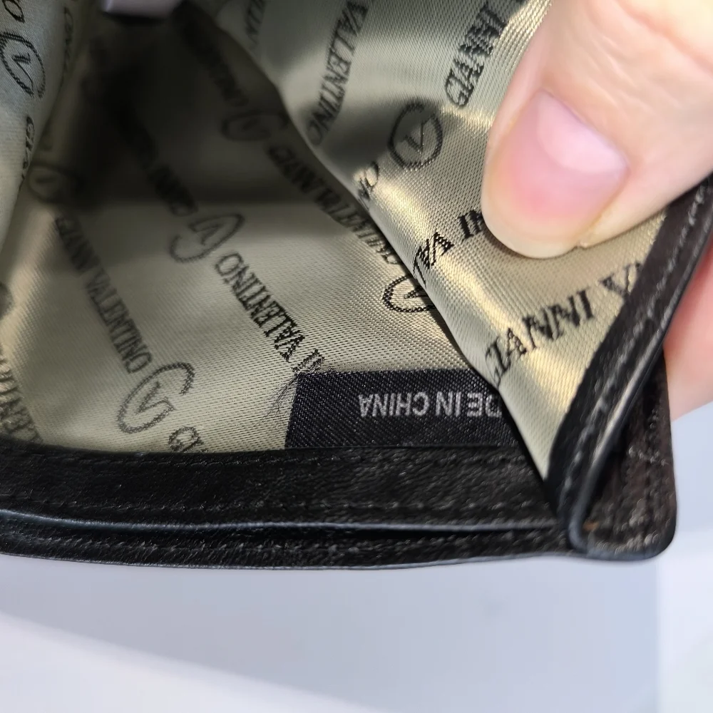 Men's Bifold Wallet Gianni Valentino Black Leather Multiple Compartments